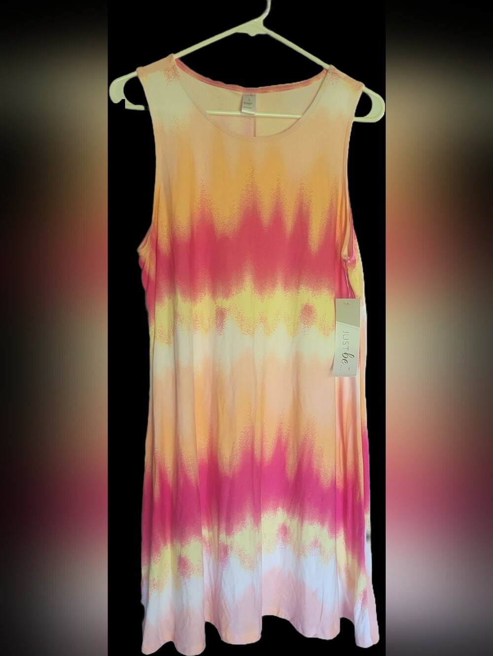 just be Sleeveless Ombre Tank Top Swing Dress in Pink, Yellow, Cream